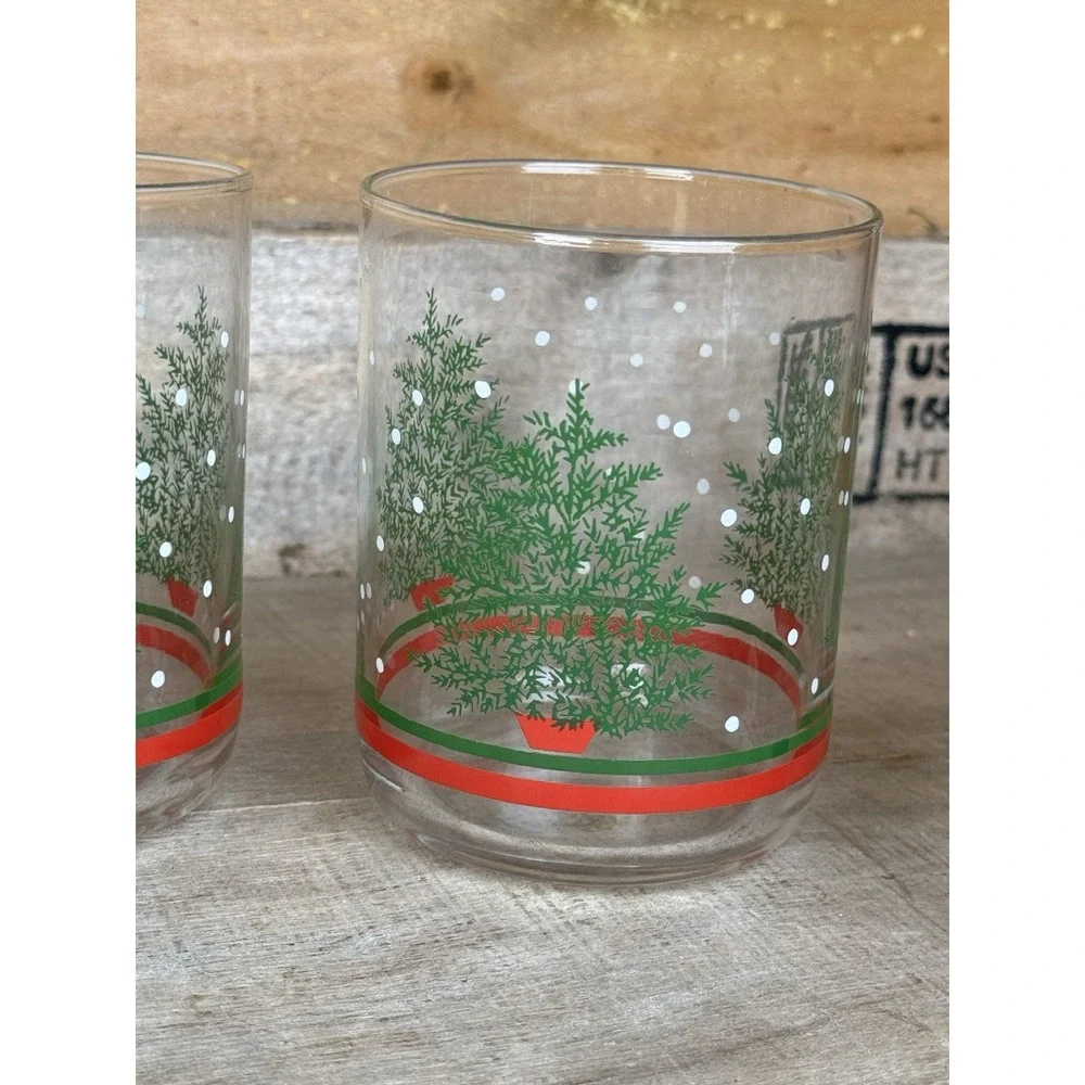 5 Vintage Libbey Christmas tree snow‎ dots double old fashioned glass tumblers